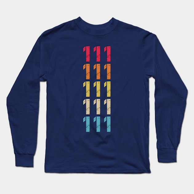 Repeating Numbers Three 111 Retro Vintage Distressed Long Sleeve T-Shirt by Inspire Enclave